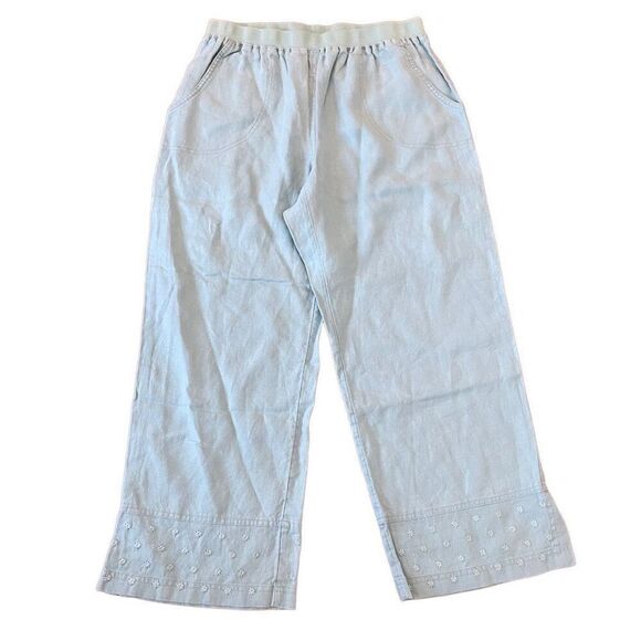 J. Jill 100% linen wide leg embroidered hem pant size small - Picture 1 of 10